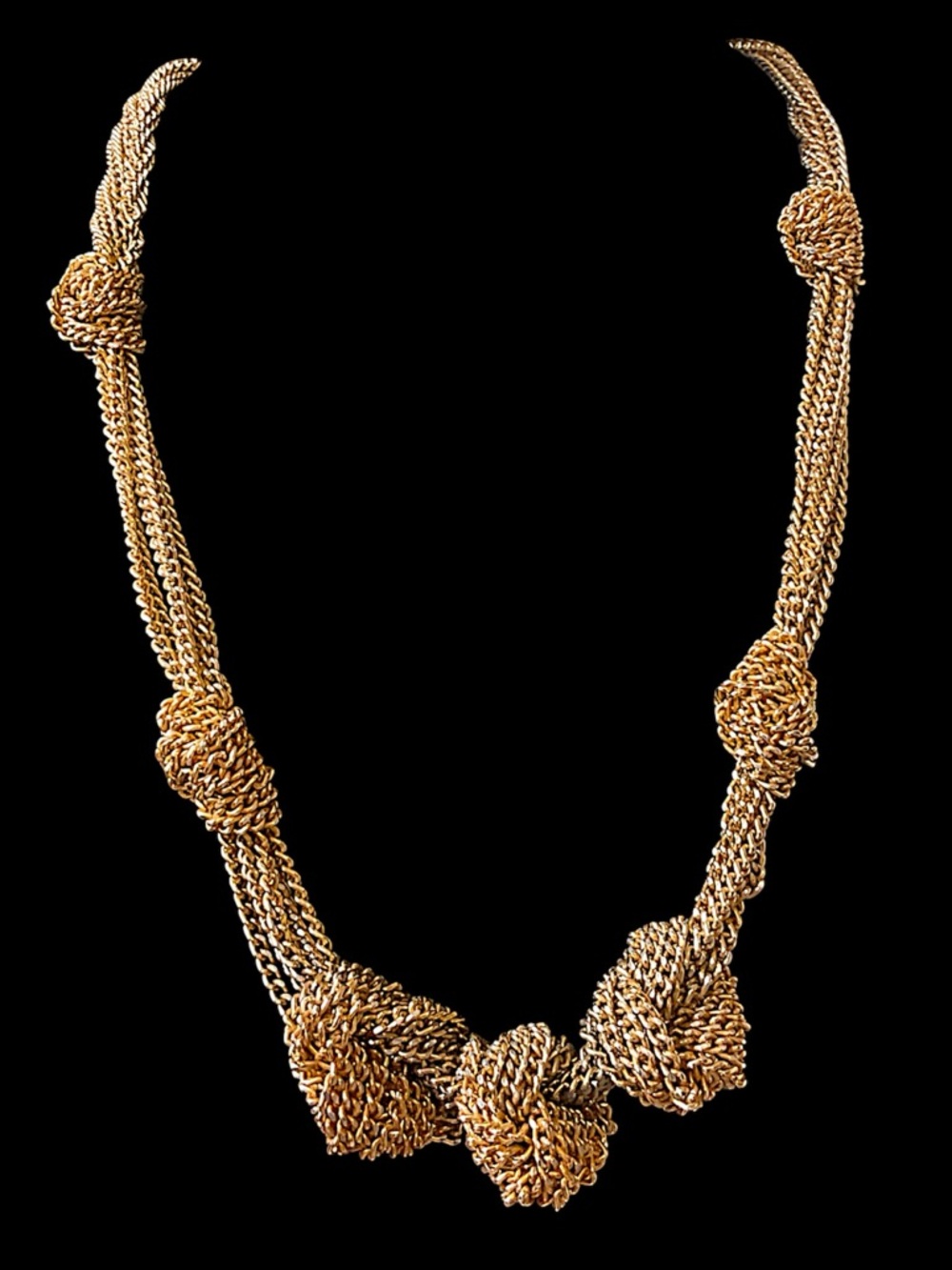 Vintage Les Bernard Inc. Knotted Gold Tone Statement Necklace 22”